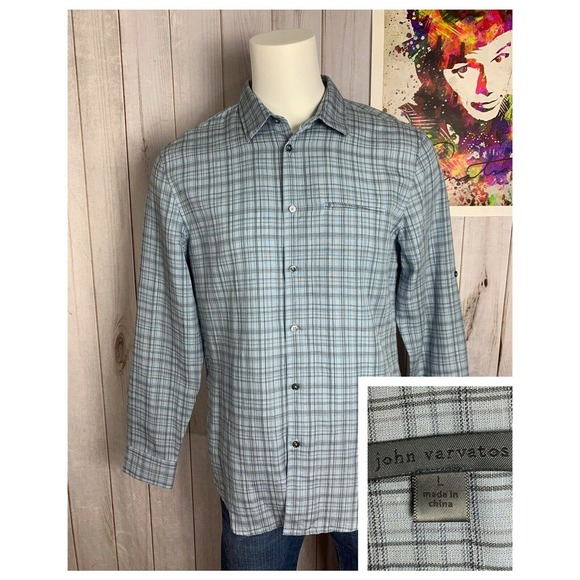 John Varvatos Other - John Varvatos Linen Dress Shirt Long Sleeve Blue Button Up Men's Large